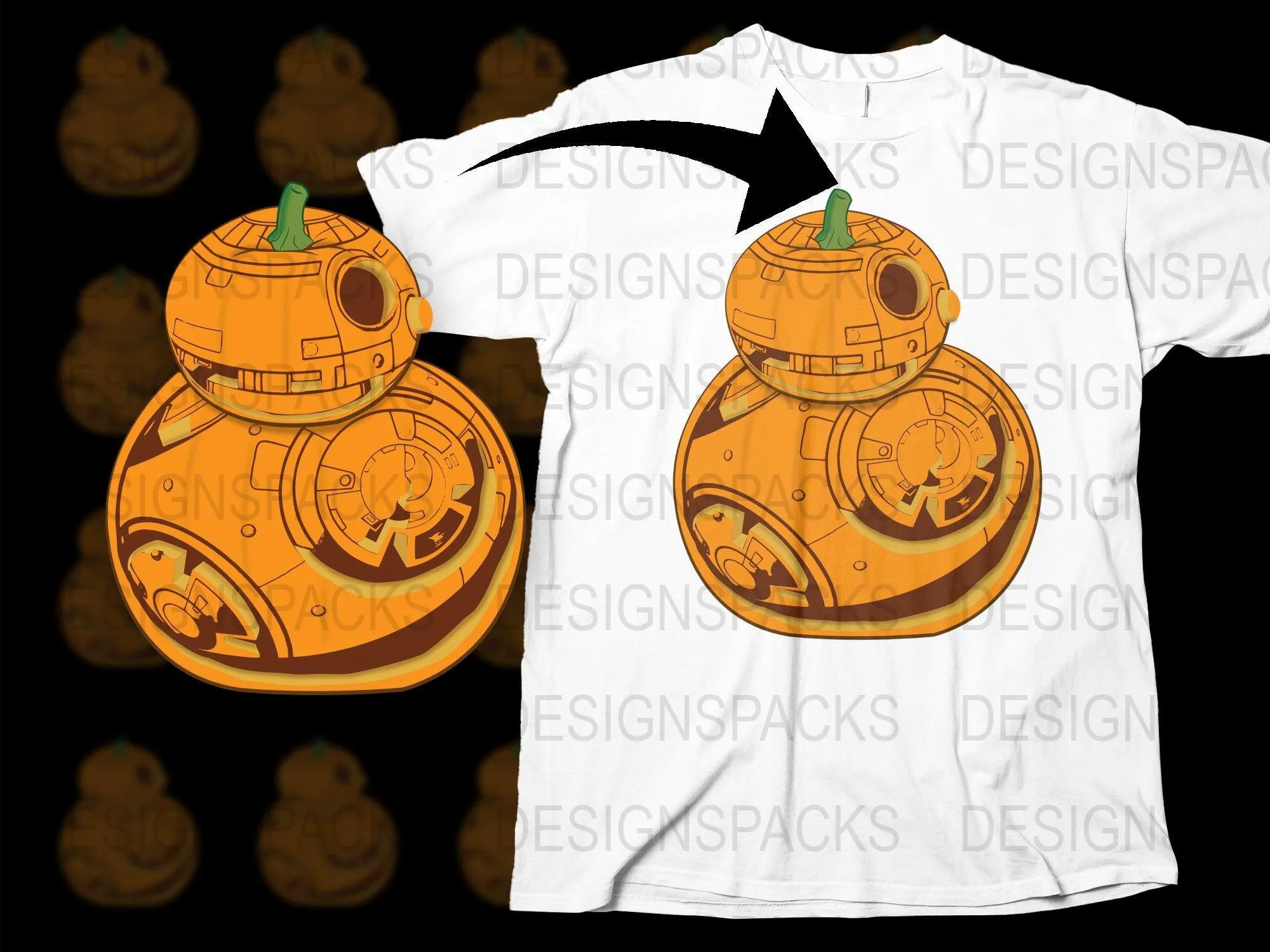 BB-8 Halloween Pumpkin Star Wars Design Png Digital Download