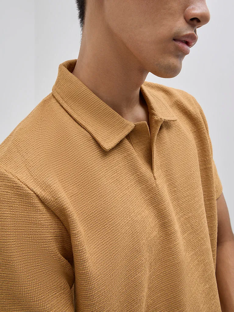 ETA Mustard Relaxed-Fit Cotton Polo T-Shirt