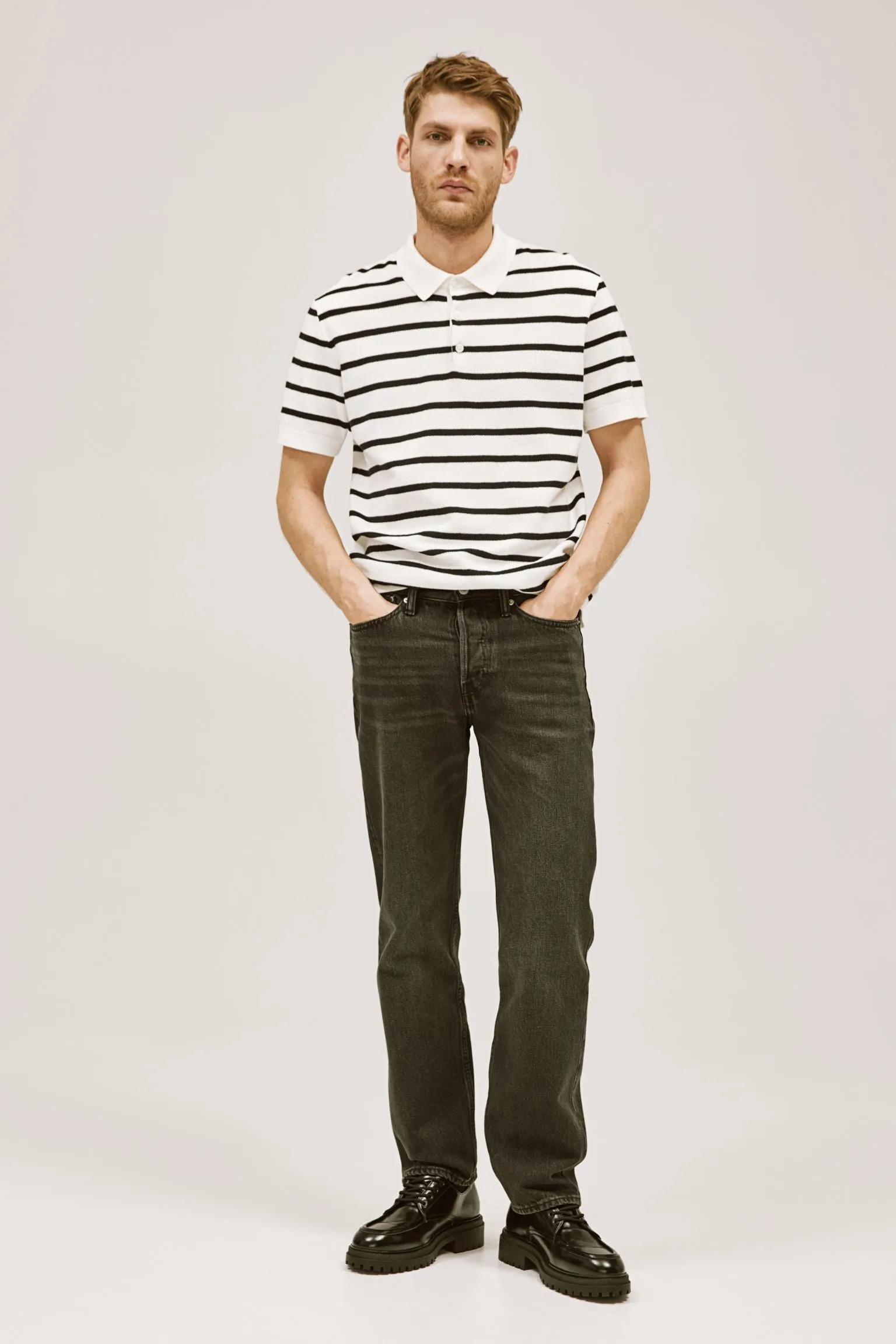 H&M Regular Fit Polo T-shirt, cream/navy