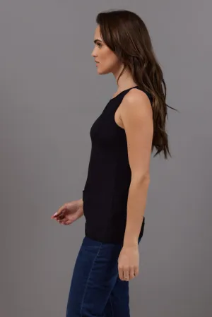 Majestic Boatneck Sleeveless Tank in Noir/Black