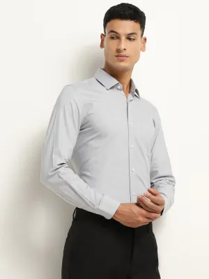 WES Formals Grey Cotton Blend Slim Fit Shirt